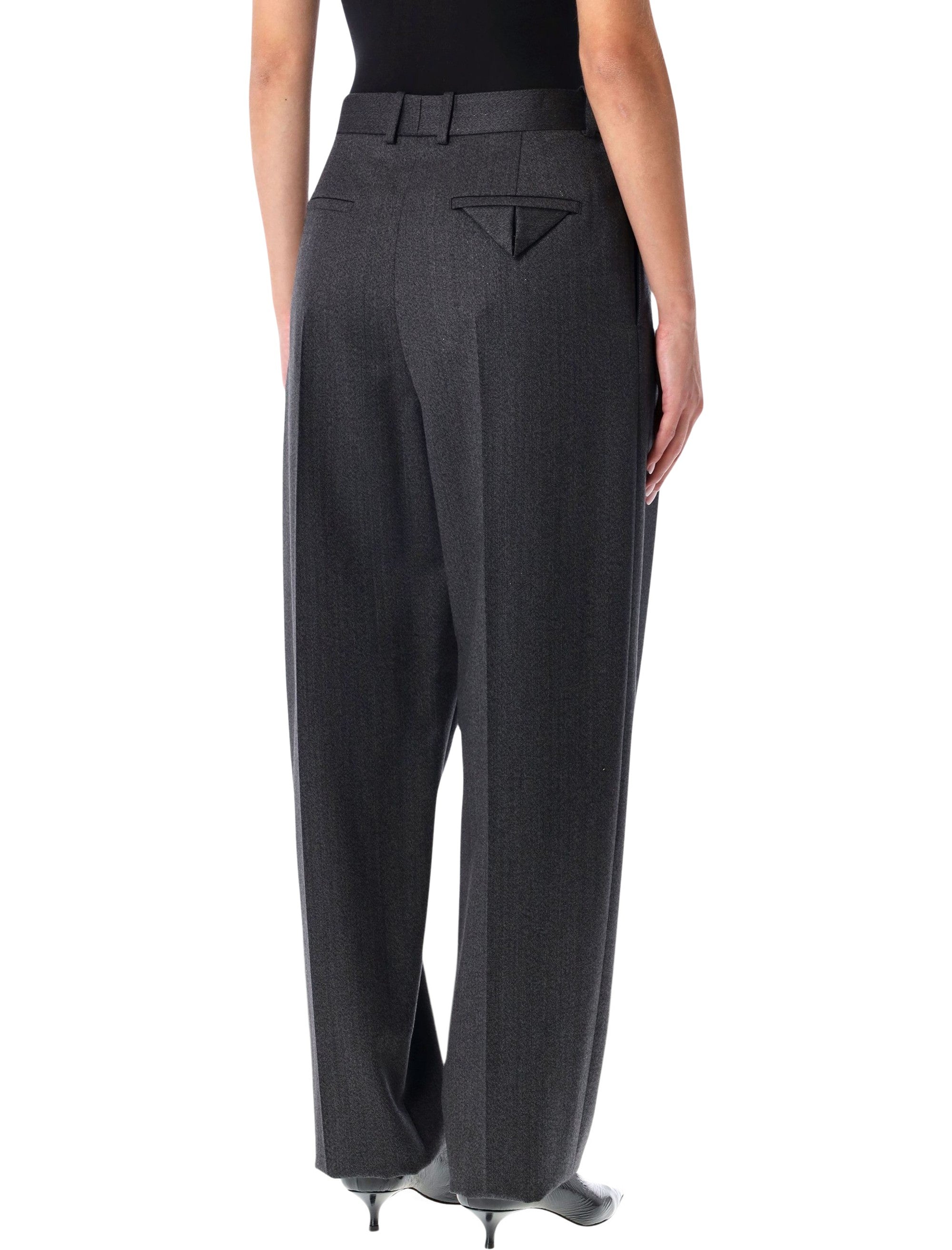 Grey Moiré Wool Pleated Trousers