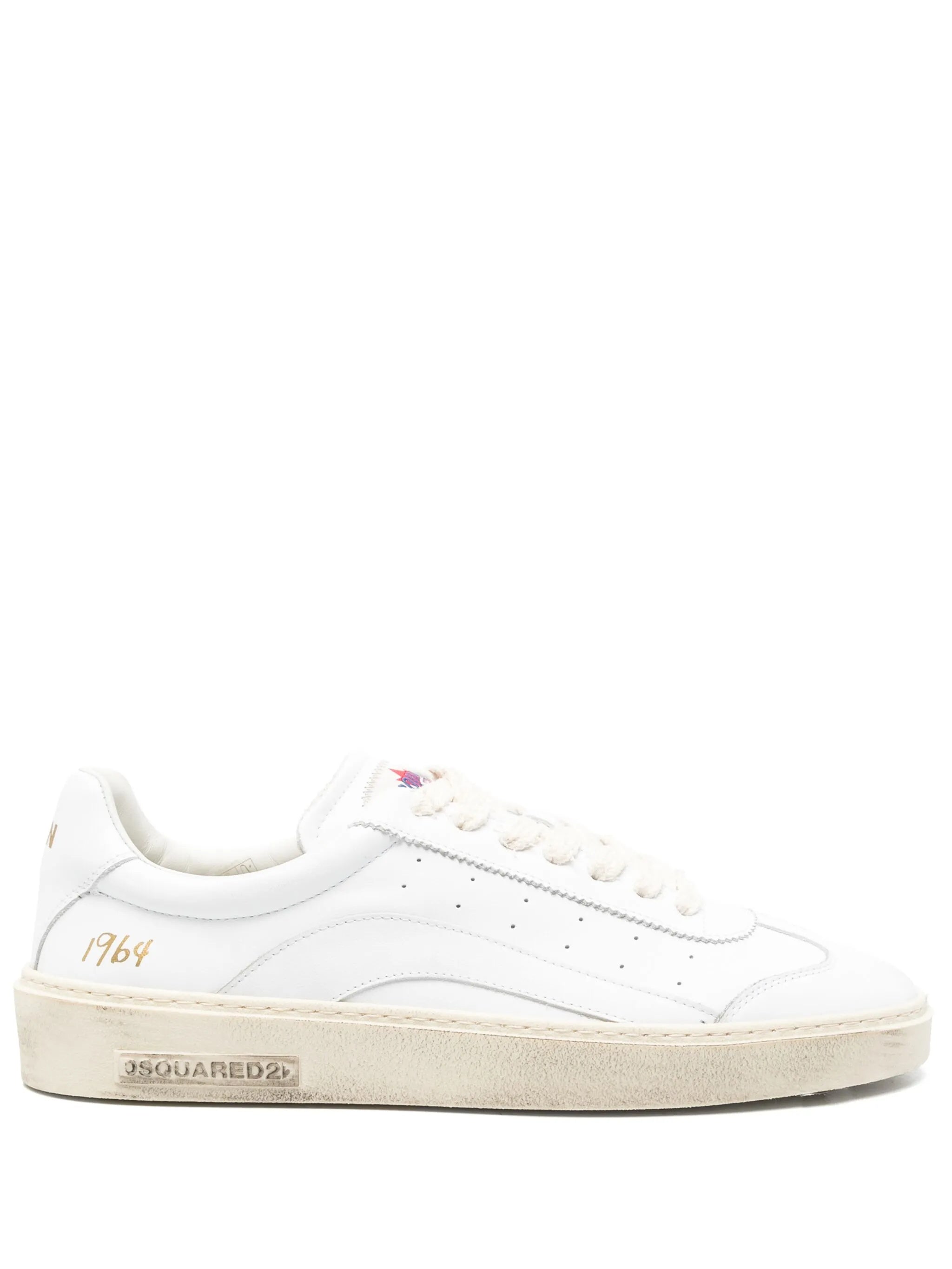 White Smooth Leather Gold Detail Sneakers