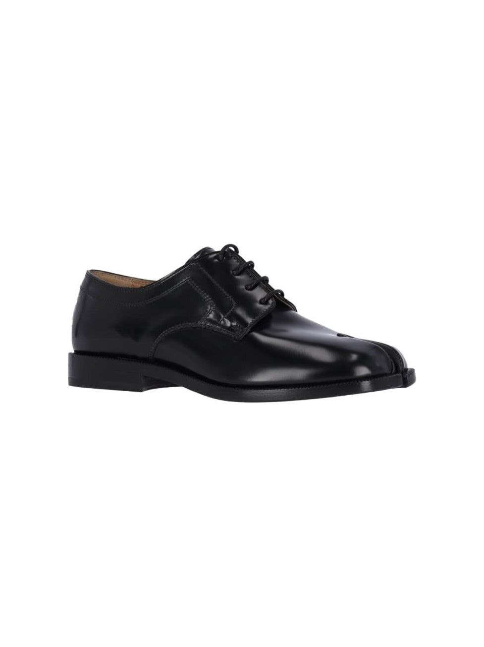Refined Black Leather Derby Shoes With Tabi Detail