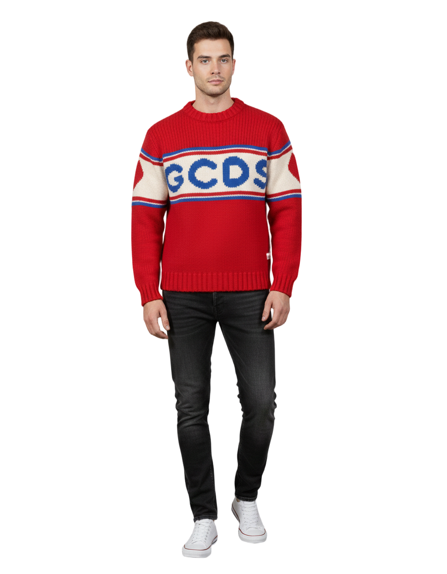Sporty Knit Sweater with Oversized Logo Design