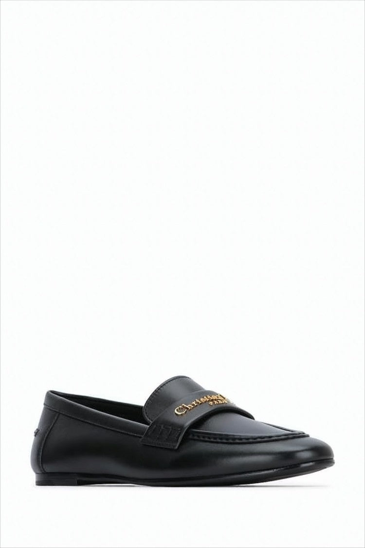 Minimalist Black Leather Loafers with Subtle Metallic Detail