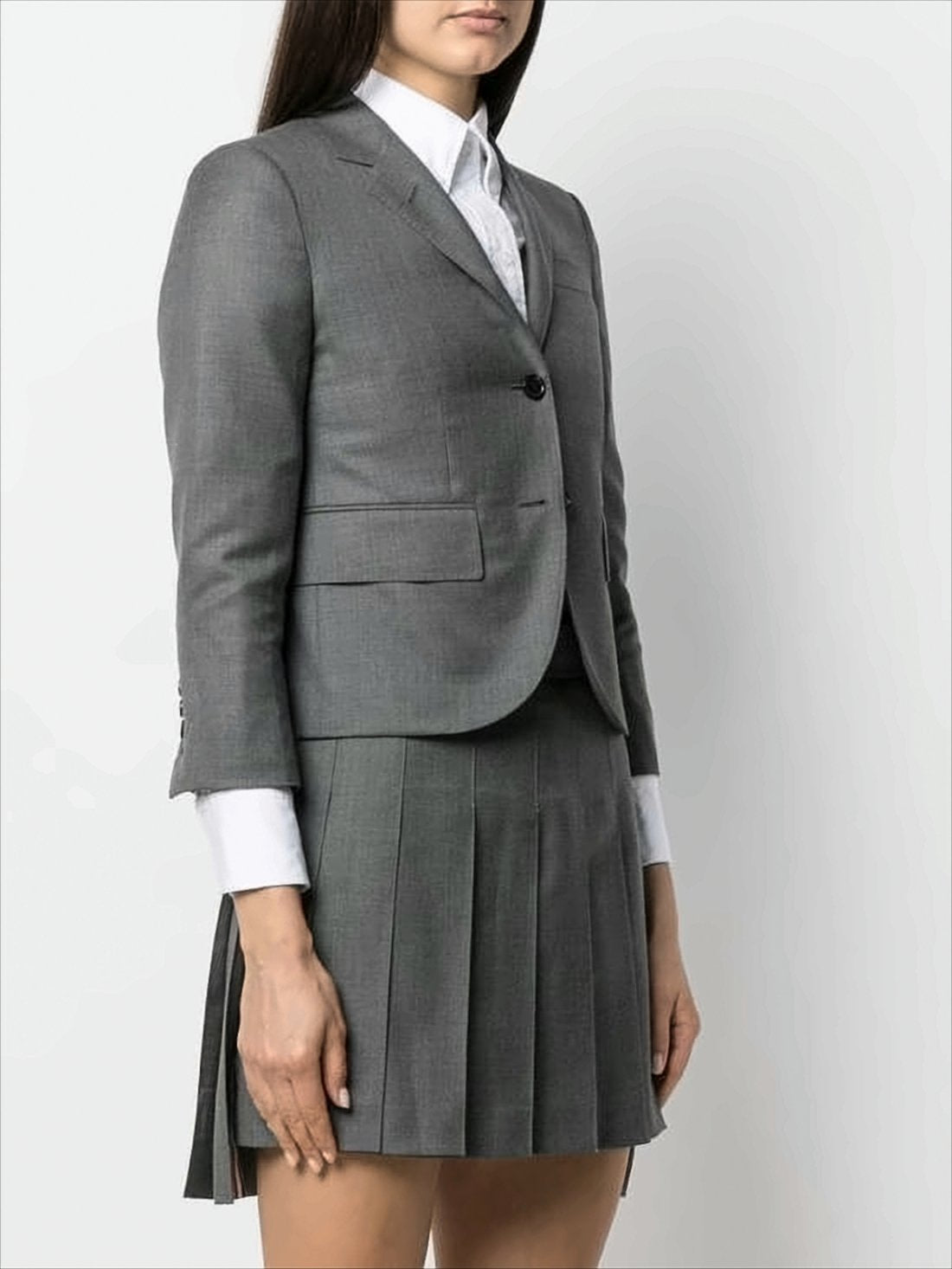Tailored Grey Wool Blazer with Notched Lapel