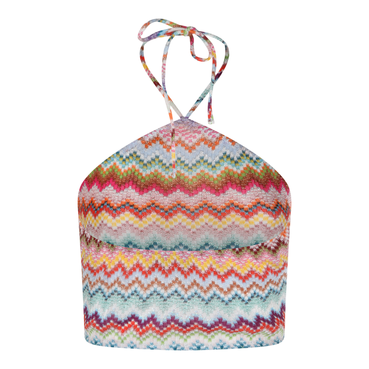 Zigzag Pattern Halter Neck Top with Ties
