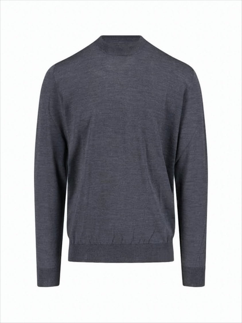 Subtle Grey Wool Sweater with Embroidered Patch and Star Accents
