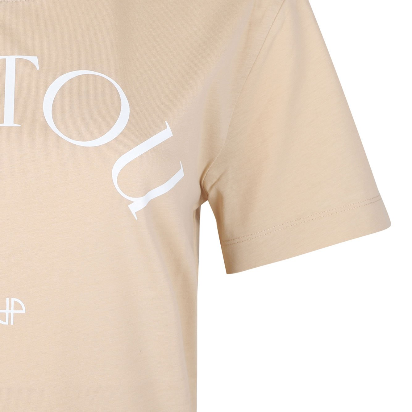 Relaxed-Fit Beige T-Shirt With Curved Logo Detail