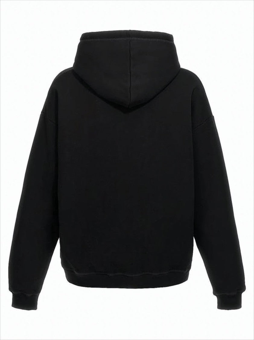Relaxed Fit Black Hoodie with Graphic Text and Kangaroo Pocket