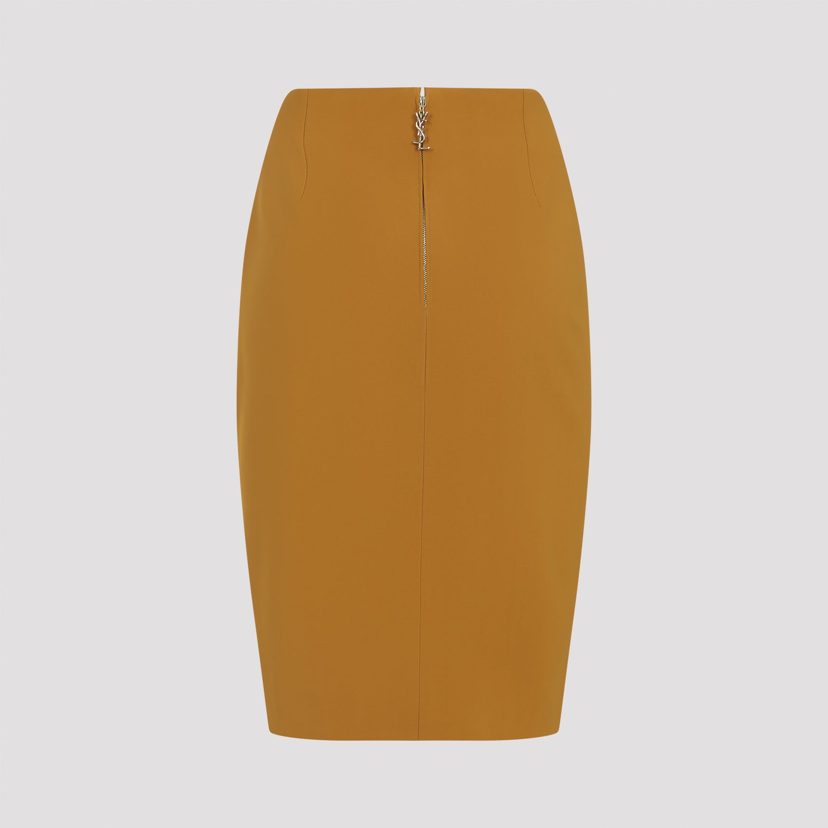 High-Waisted Fitted Midi Skirt With Metallic Logo Detail