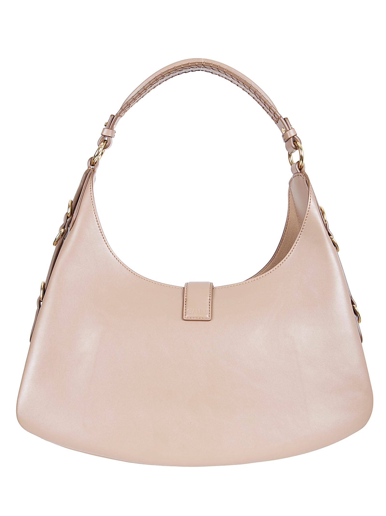 Curved Brown Handbag with Gold-Tone Accents