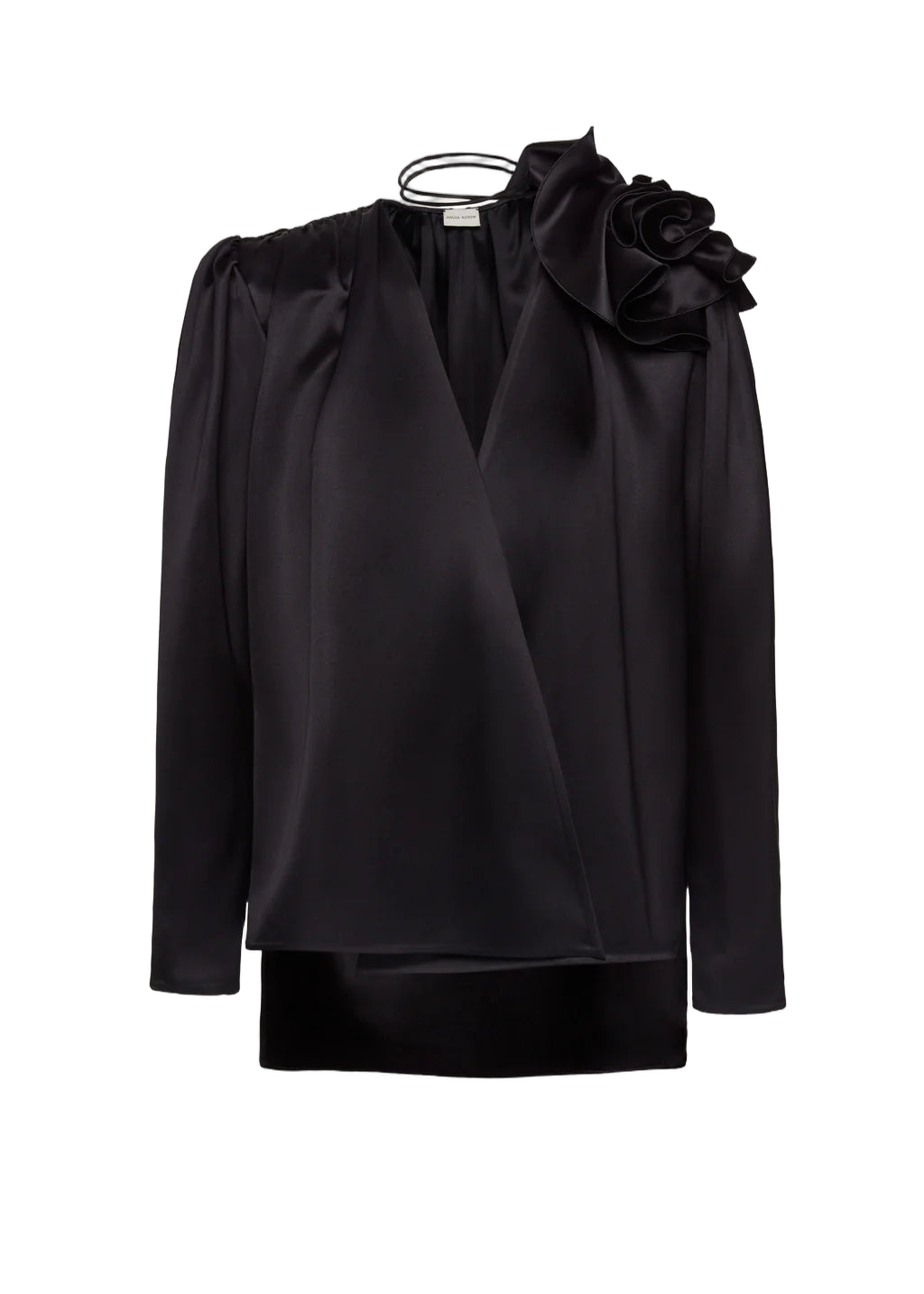 Romantic Black Blouse with V Neckline