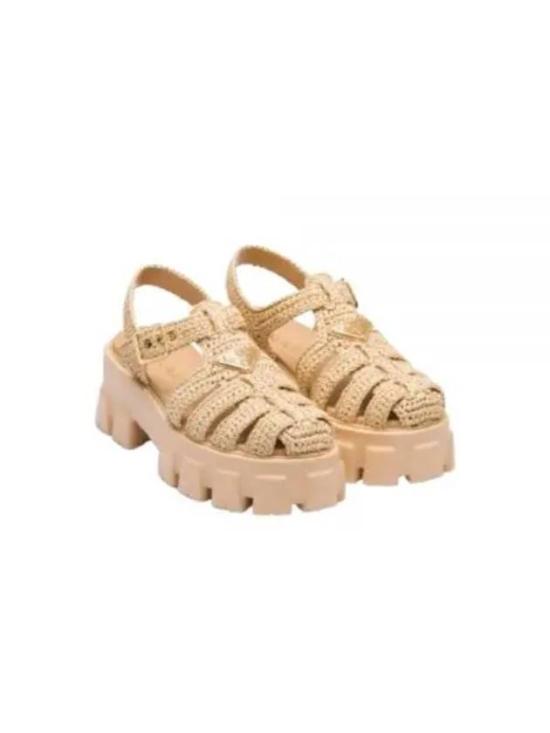 Chunky Sole Sandals with Woven Raffia Uppers