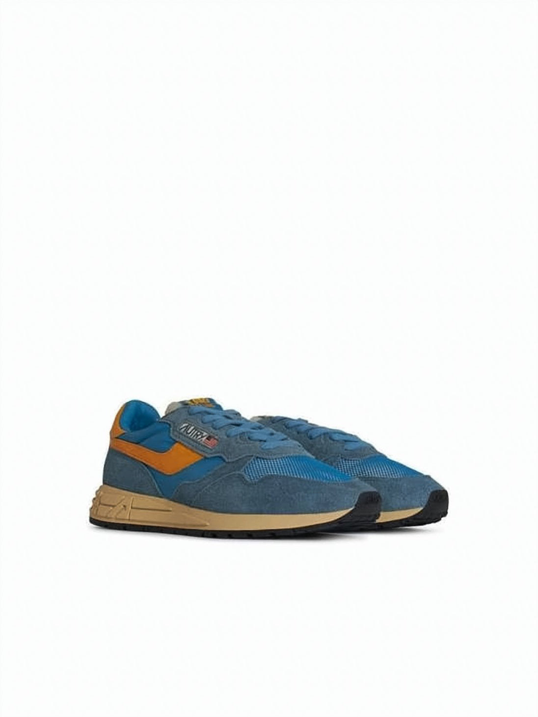 Layered Blue Sneakers with Orange Accents