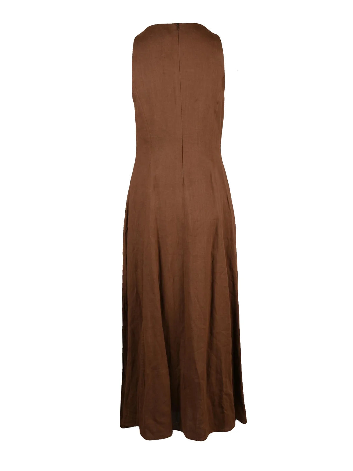 Brown Long Flared Linen Dress