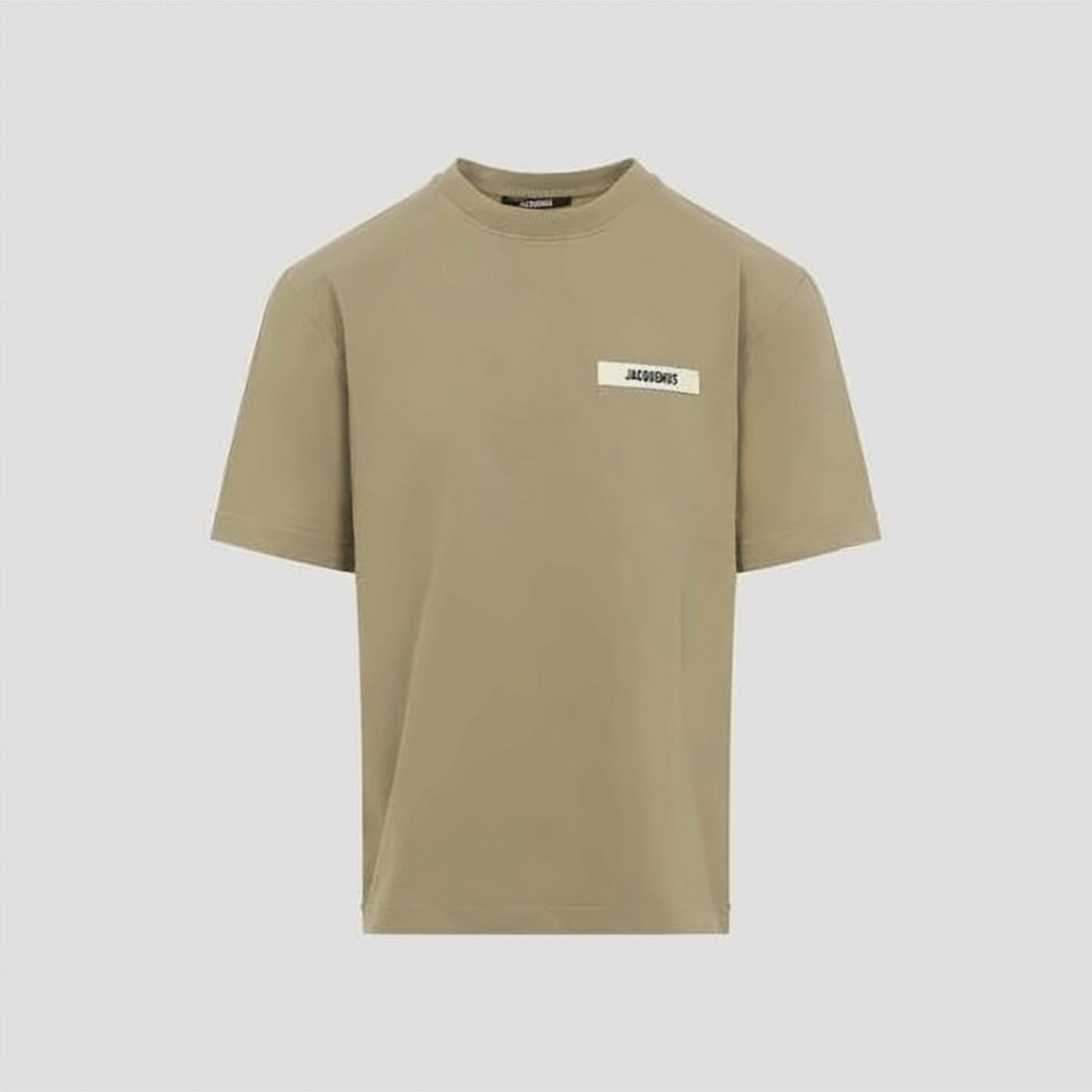 Beige Short-Sleeve T-Shirt with Minimalist Patch