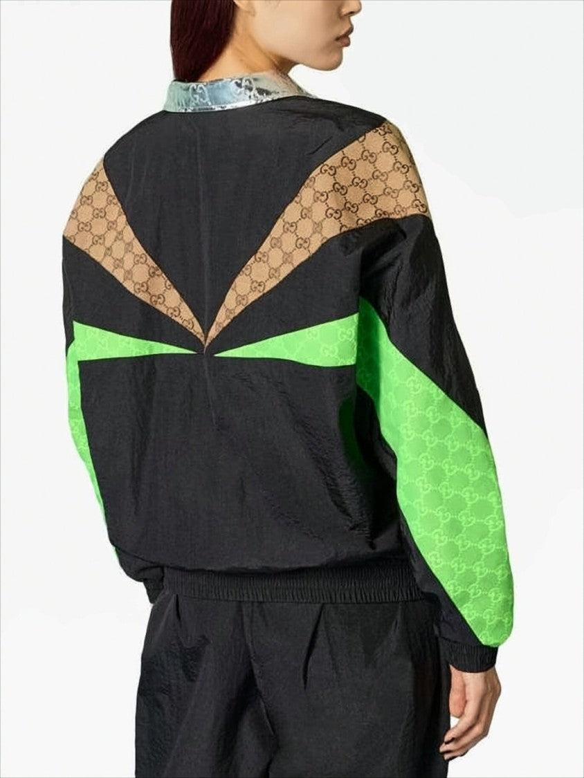 Geometric Panel Jacket with Stand Collar