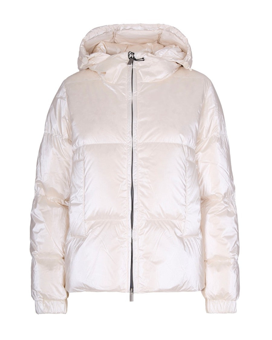 Quilted Down Jacket With Pearlescent Finish And Hood