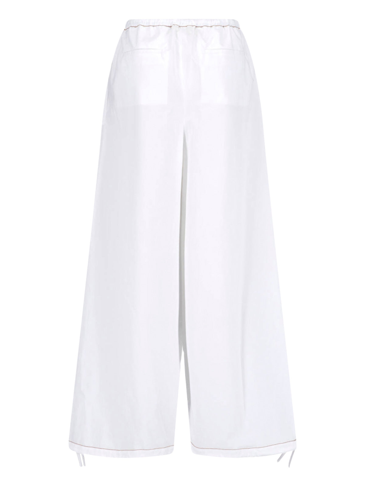 White Wide-Leg Poplin Drawstring Pants