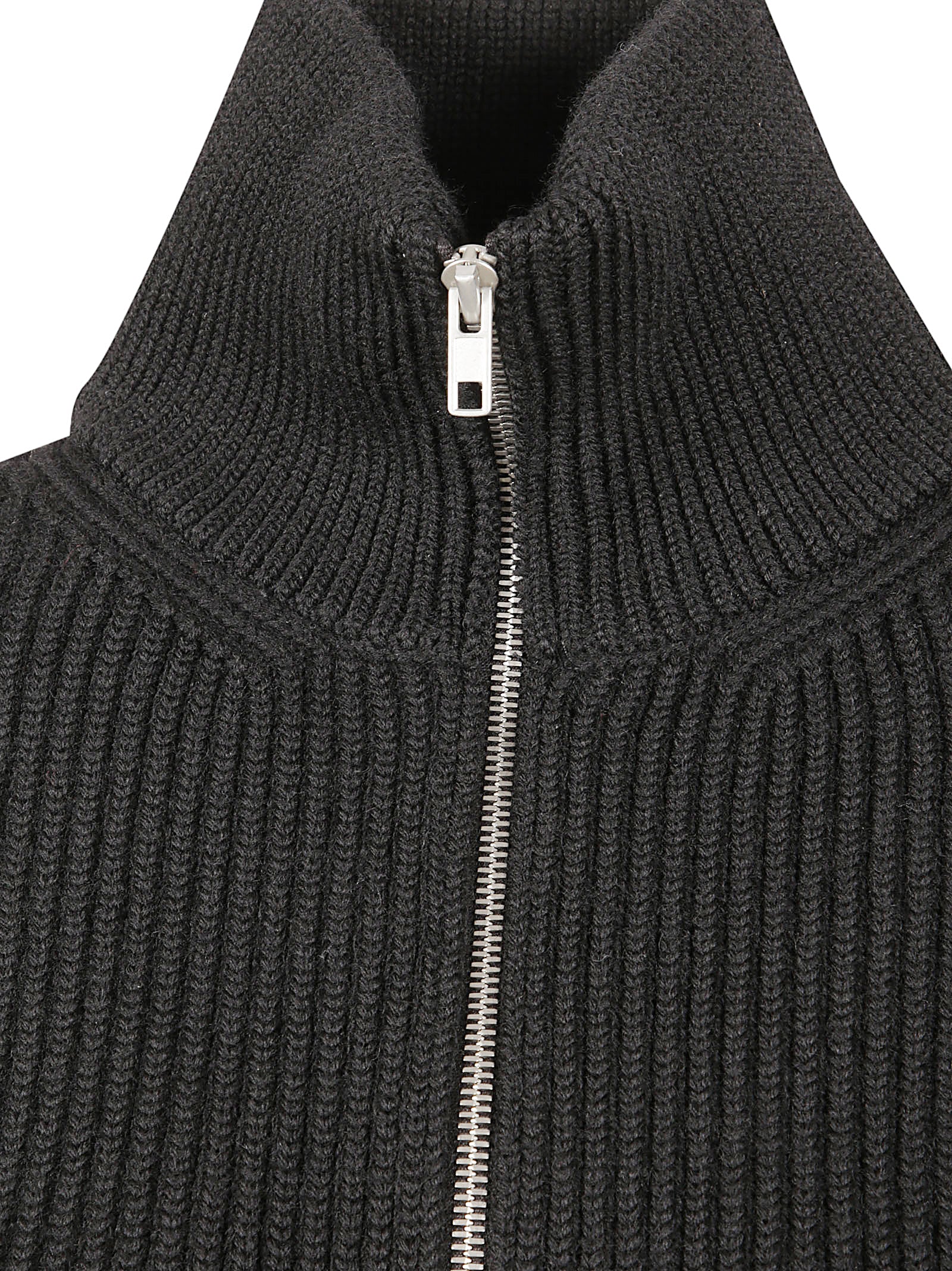 Ribbed Knit Sweater With High Collar