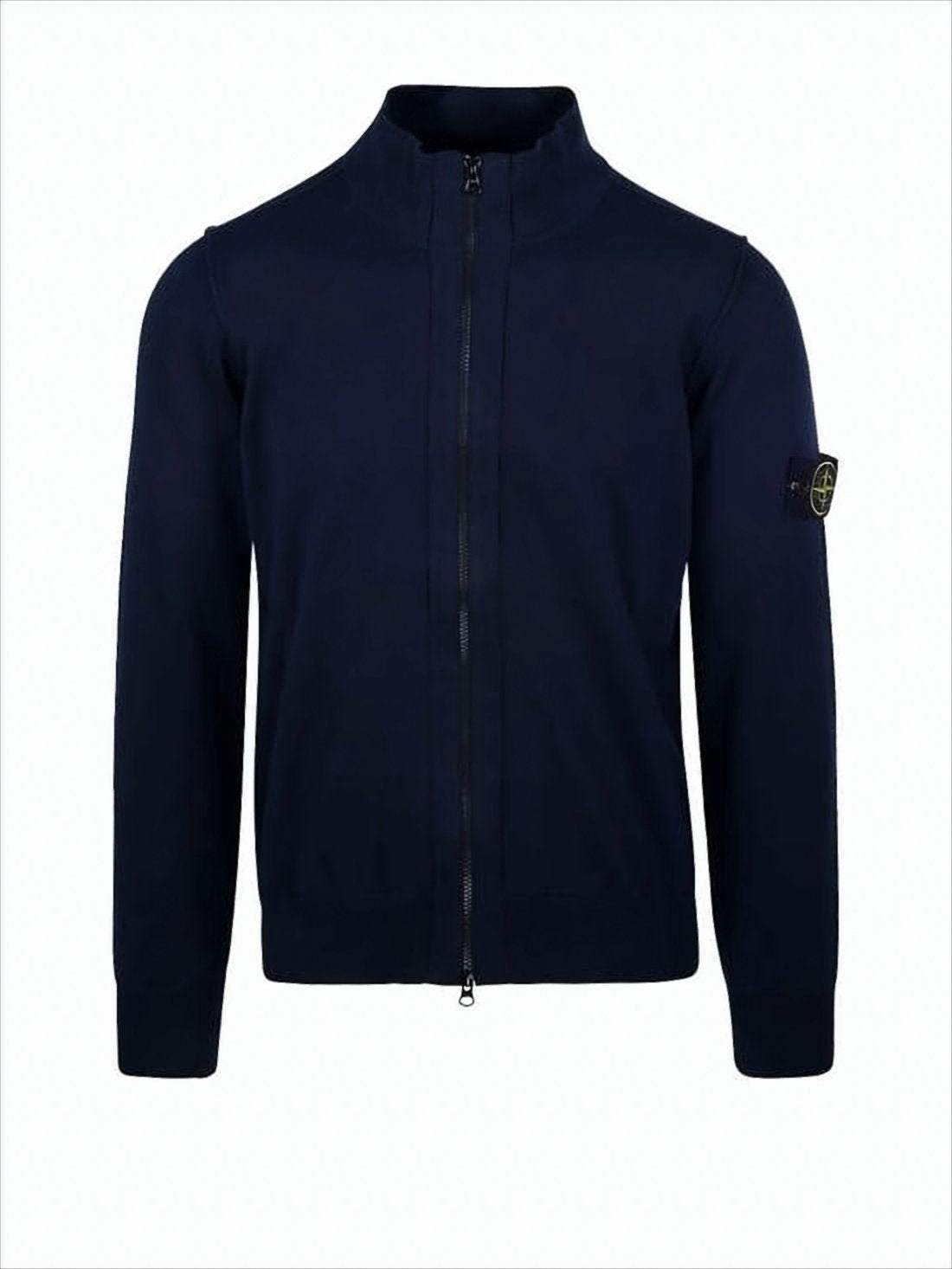 Zip-Up Knit Jacket With High Collar