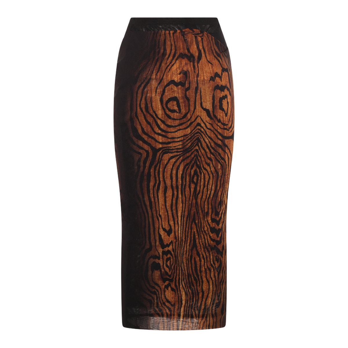 High-Waisted Midi Skirt with Wood Grain Pattern