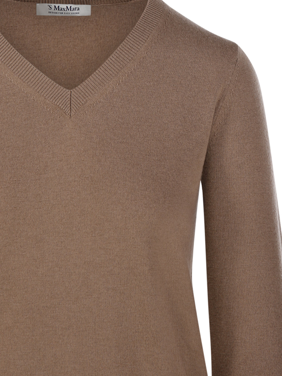 V-Neck Brown Wool Sweater with Ribbed Detailing