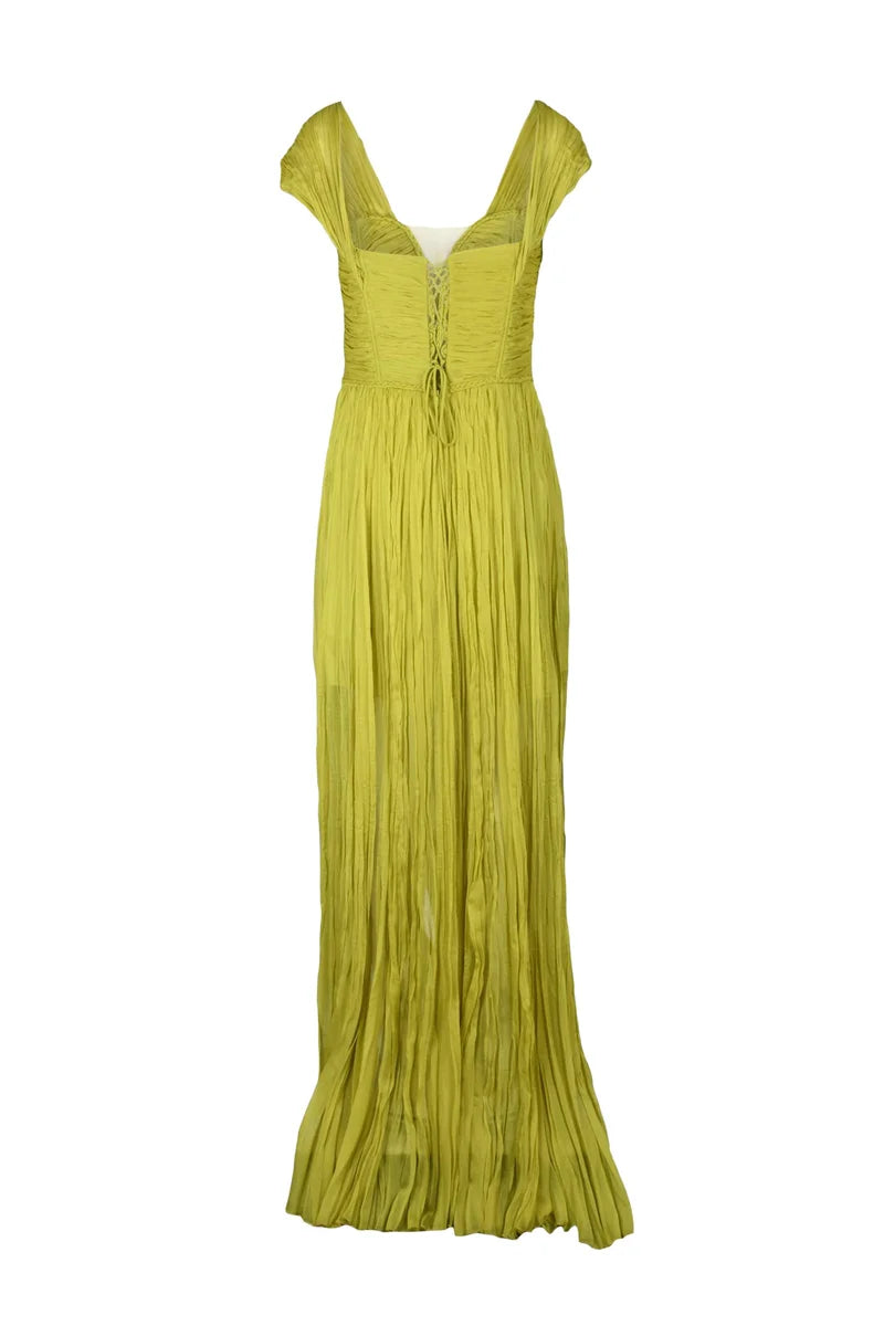 Pleated Maxi Dress - Acid Green