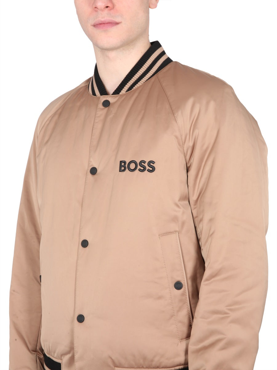 Brown Satin-Finish Bomber Jacket