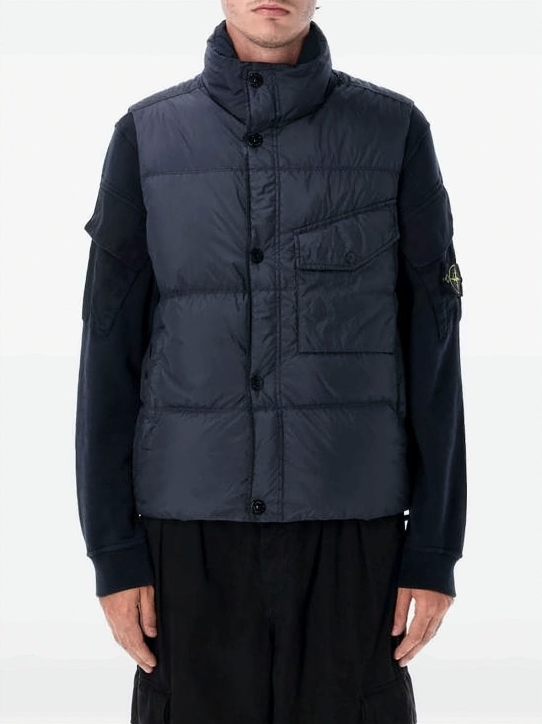 Quilted Padded Vest with High Collar and Flap Pockets