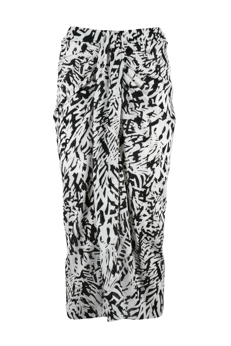 Voile Midi Skirt with Slit - White/Black