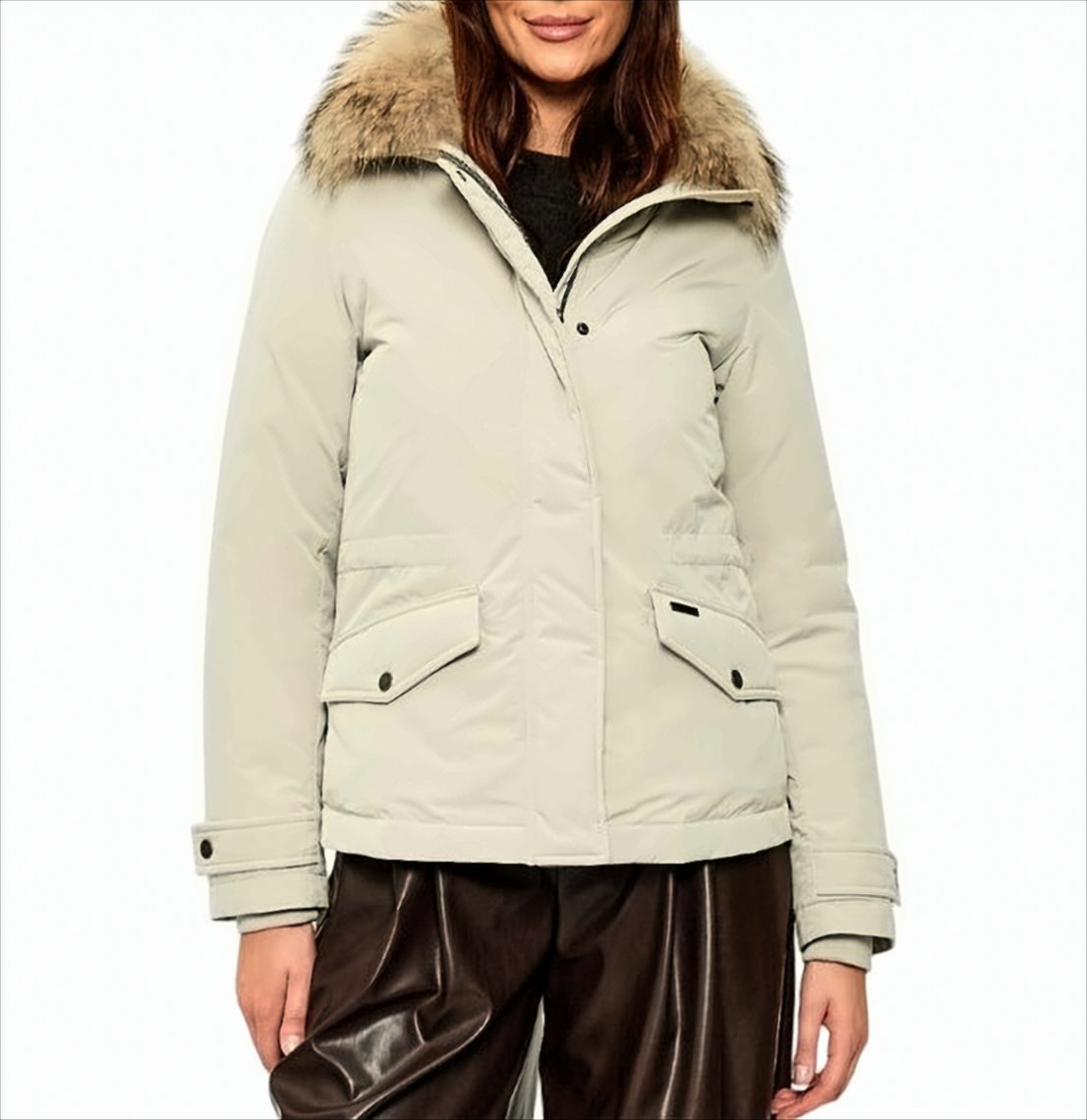 Plush Fur-Trimmed Down Jacket With Concealed Closure