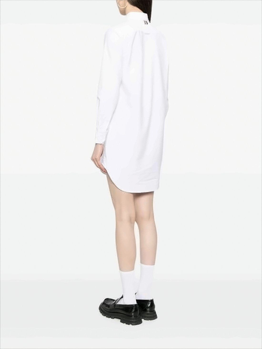 Classic White Midi Dress with Button-Down Front and Pointed Collar