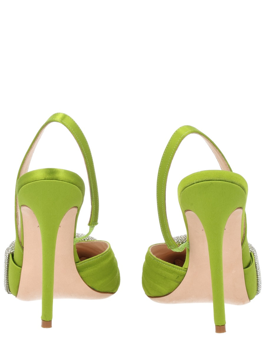 Lime Green Pointed Toe Satin Slingback Heels
