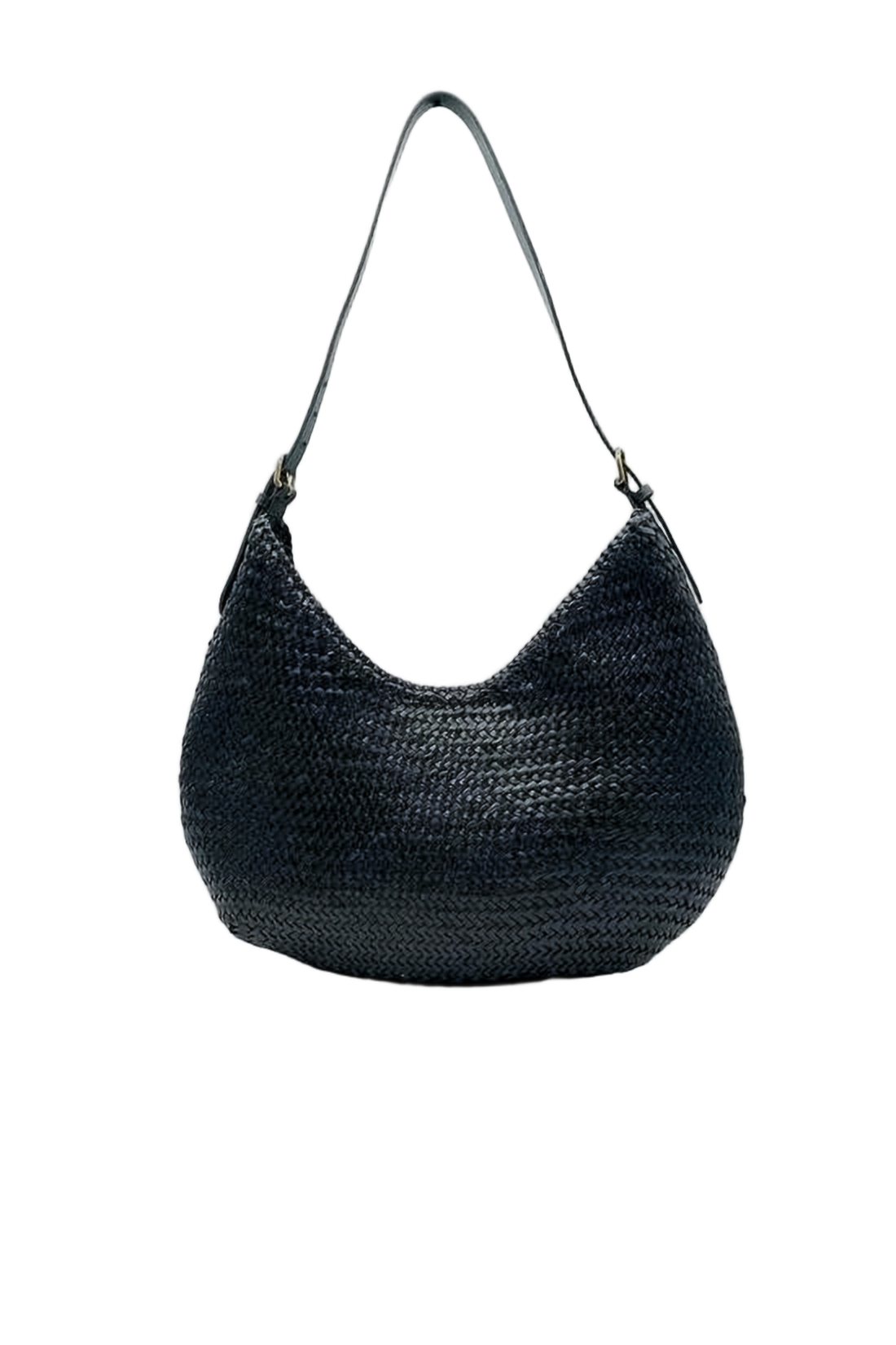 Crescent-Shaped Black Buffalo Leather Shoulder Bag