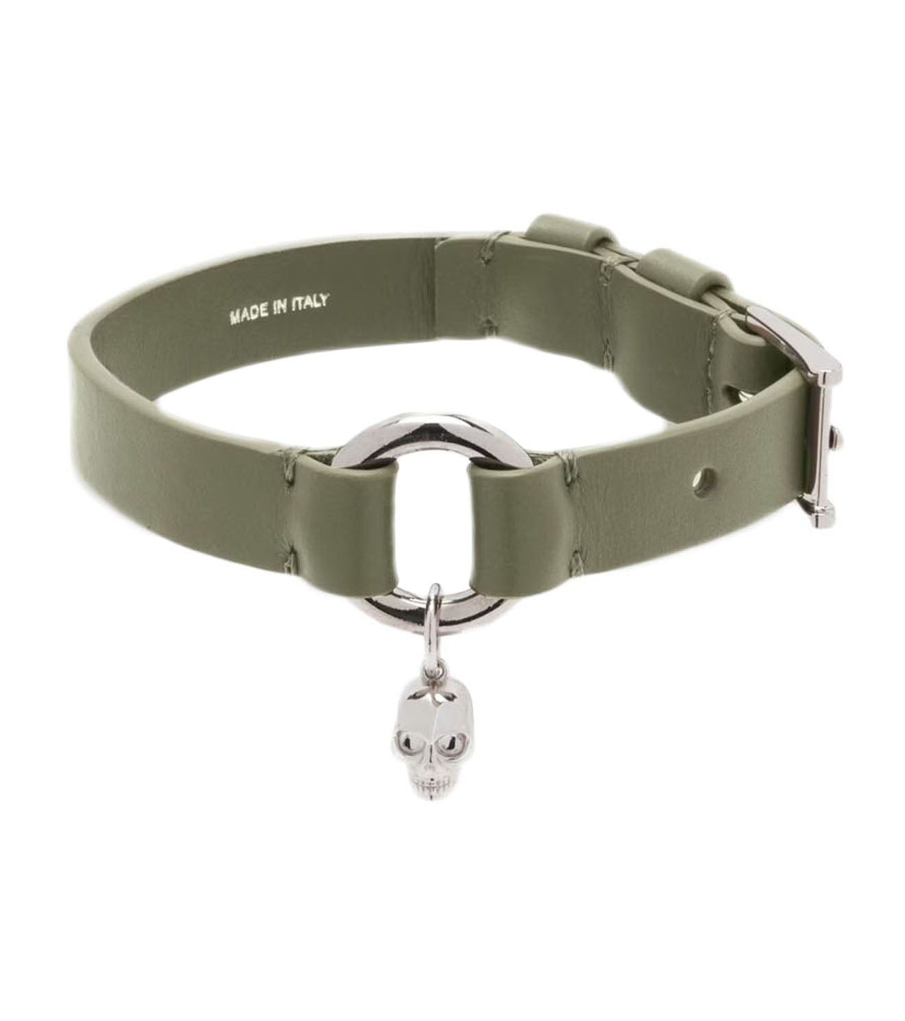 Skull Ring Leather Bracelet Green