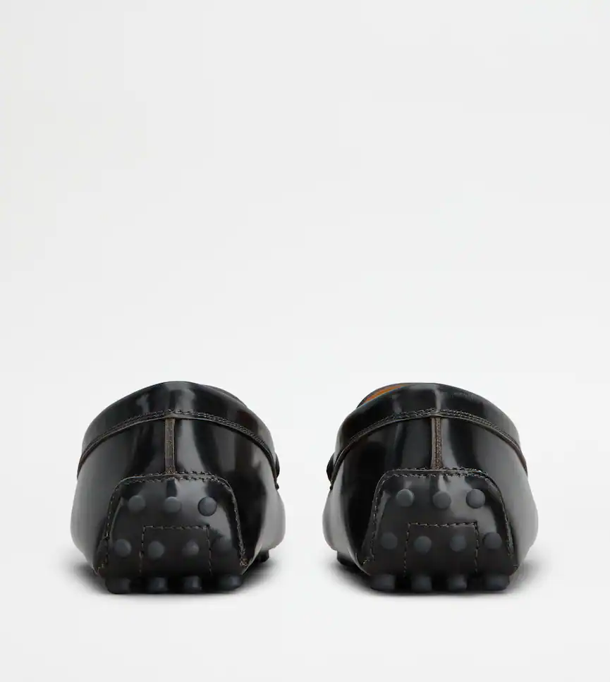 Polished Calfskin Moccasins With Metallic Bar Accent