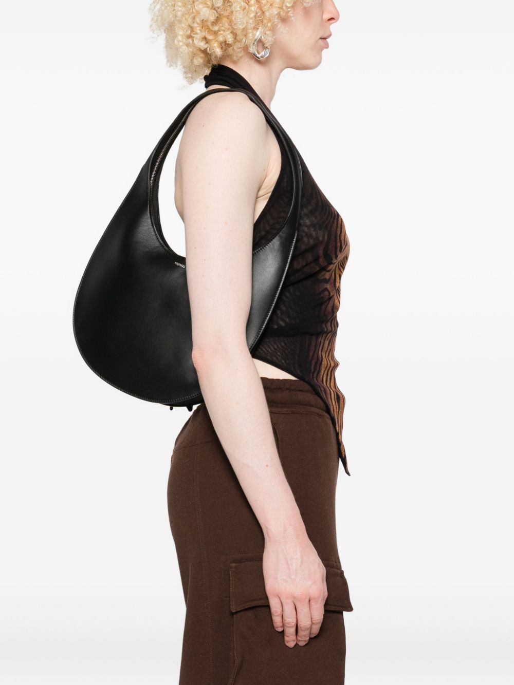 Crescent-Shaped Black Leather Handbag