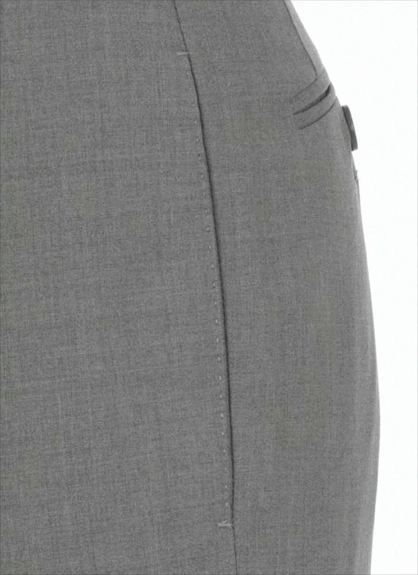 Tailored Grey Wool Straight Pants with Signature Stripe Detail