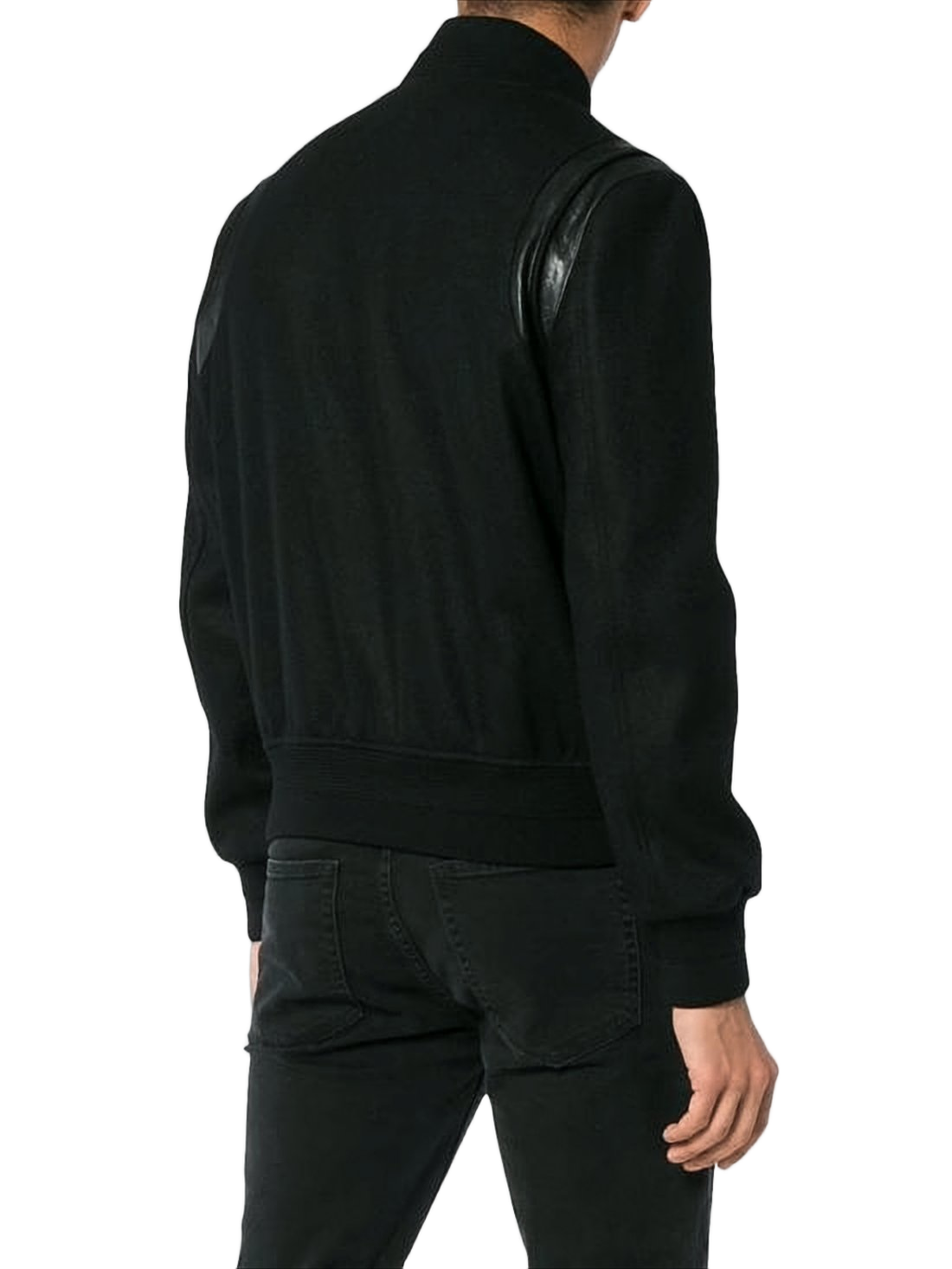 Classic Bomber Jacket with Leather Shoulder Accents