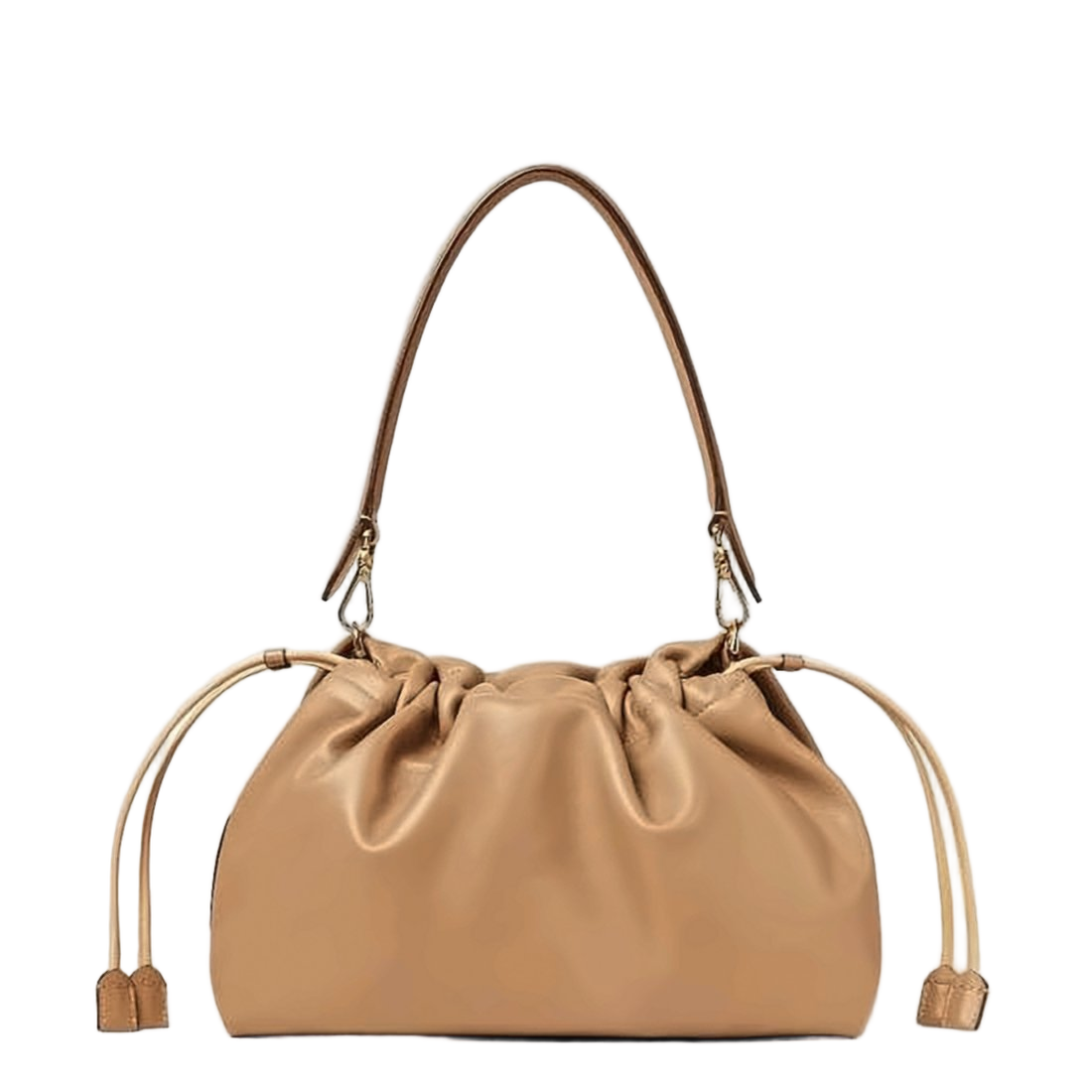Soft Leather Shoulder Bag with Gathered Top