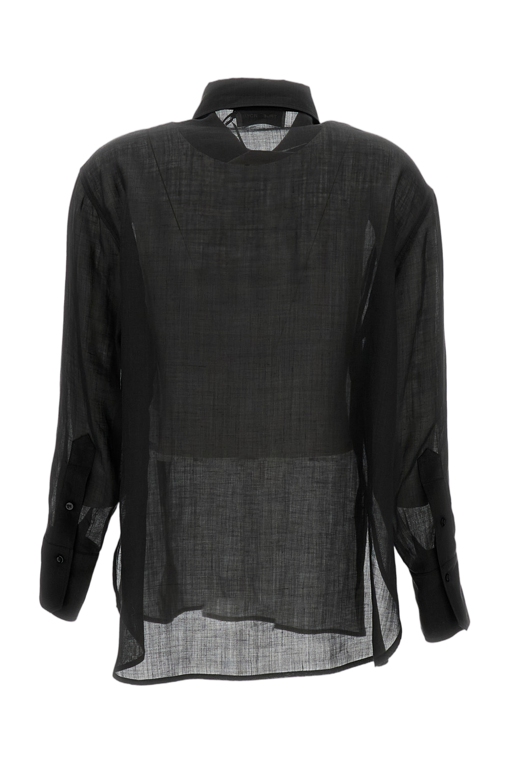 Sheer Black Button-Up Shirt with Textured Detail