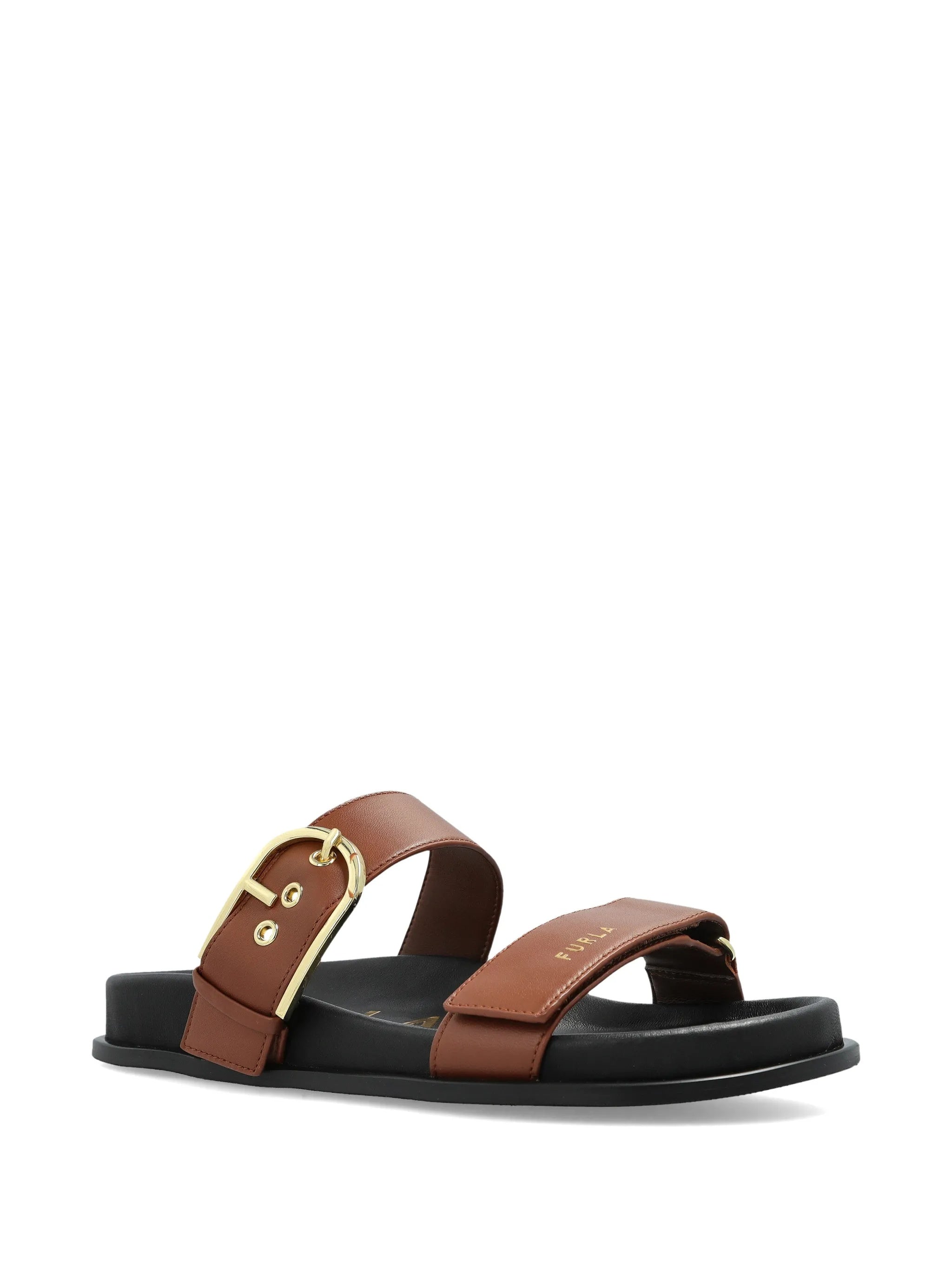 Solea Sandal Brown Leather Gold Buckle