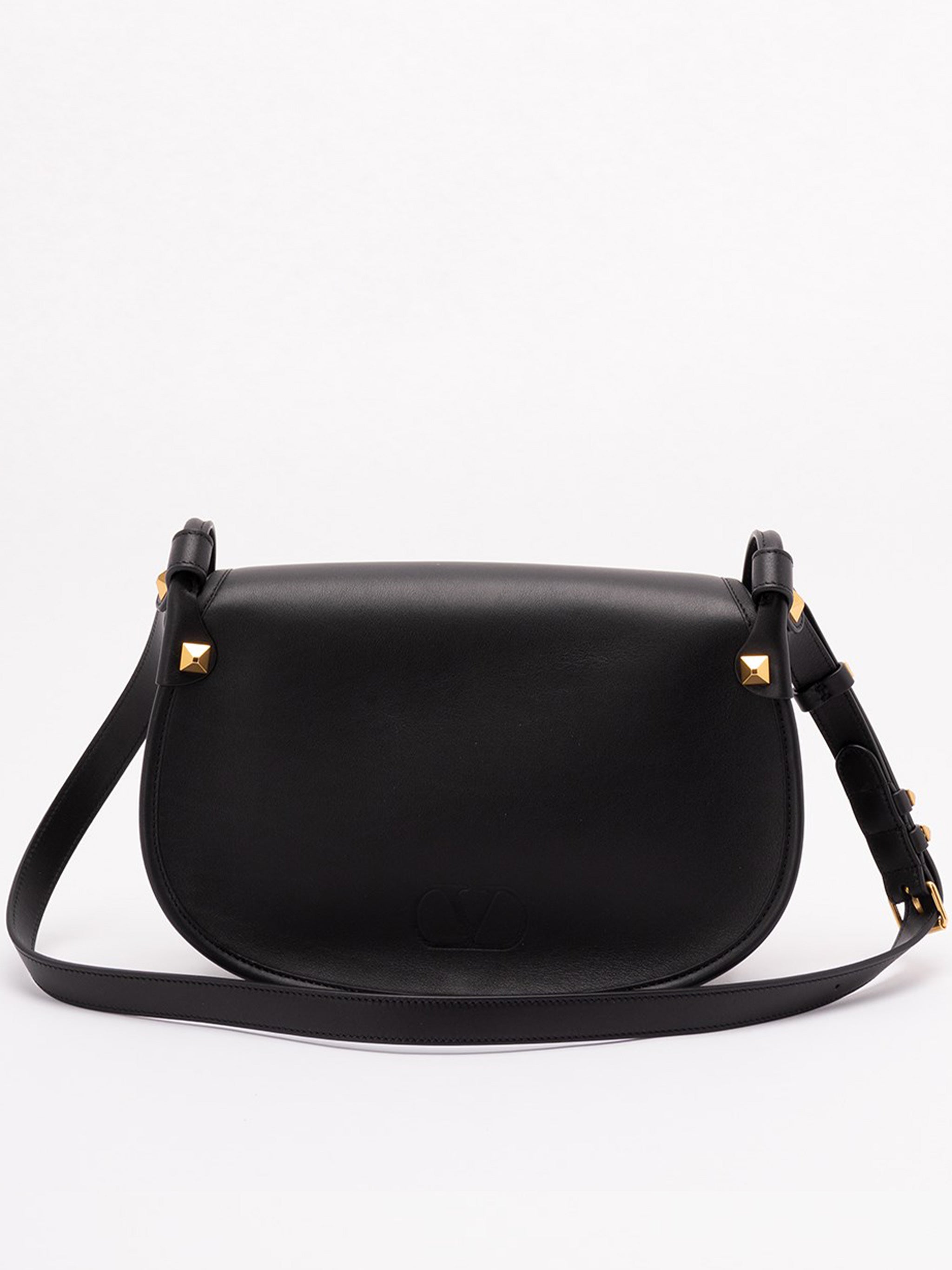 Black Curved Leather Pyramid Stud Bag