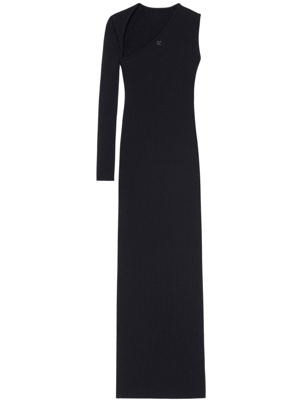 Asymmetric Black Ribbed Midi Dress
