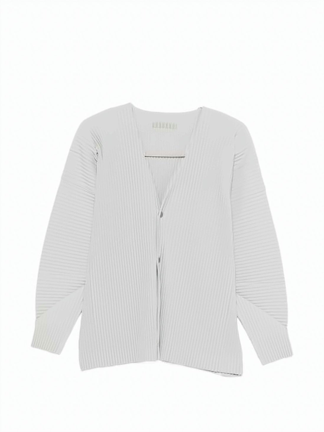 Finely Pleated White Cardigan With V-Neckline