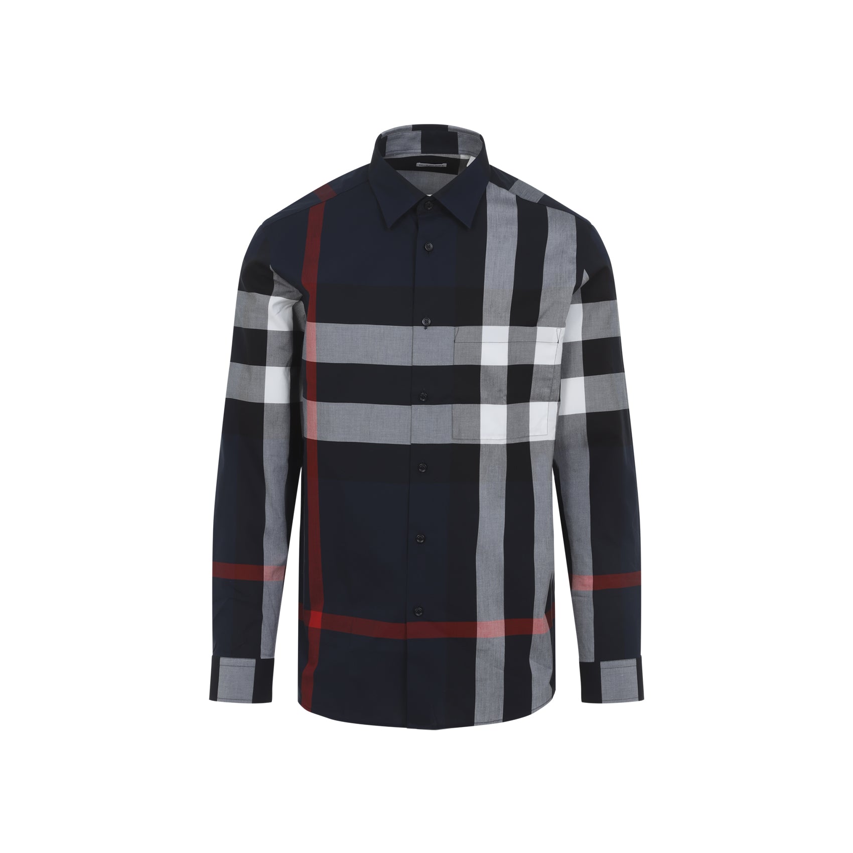 Navy Blue Cotton Shirt With Iconic Check Pattern
