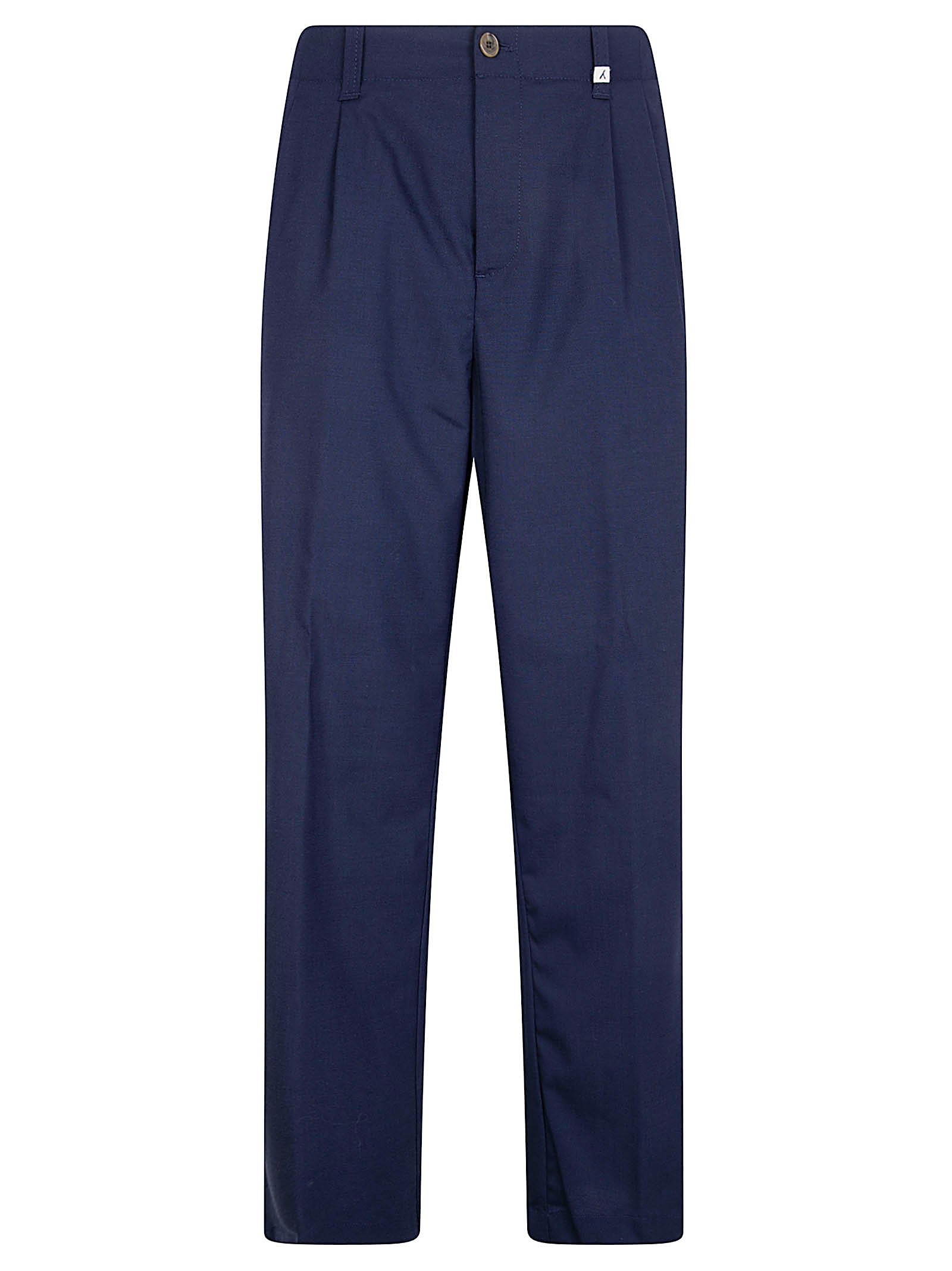 Straight-Leg Tailored Trousers with Front Button Closure and Structured Fabric