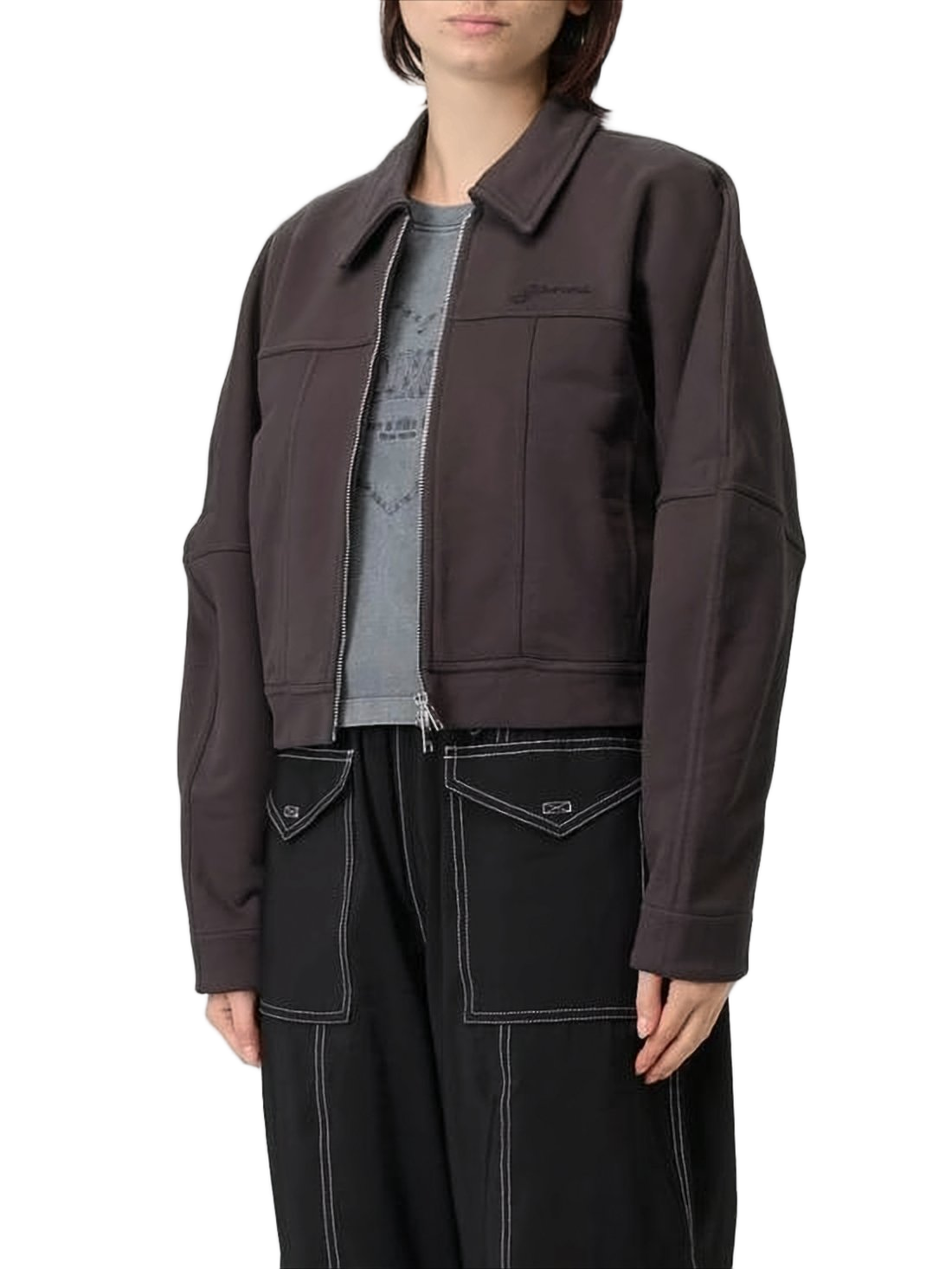 Cropped Boxy Silhouette Jacket with Classic Collar
