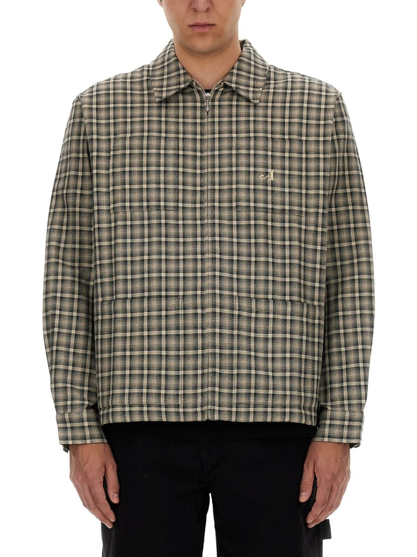 Plaid Shirt Jacket With Front Zip And Side Pockets