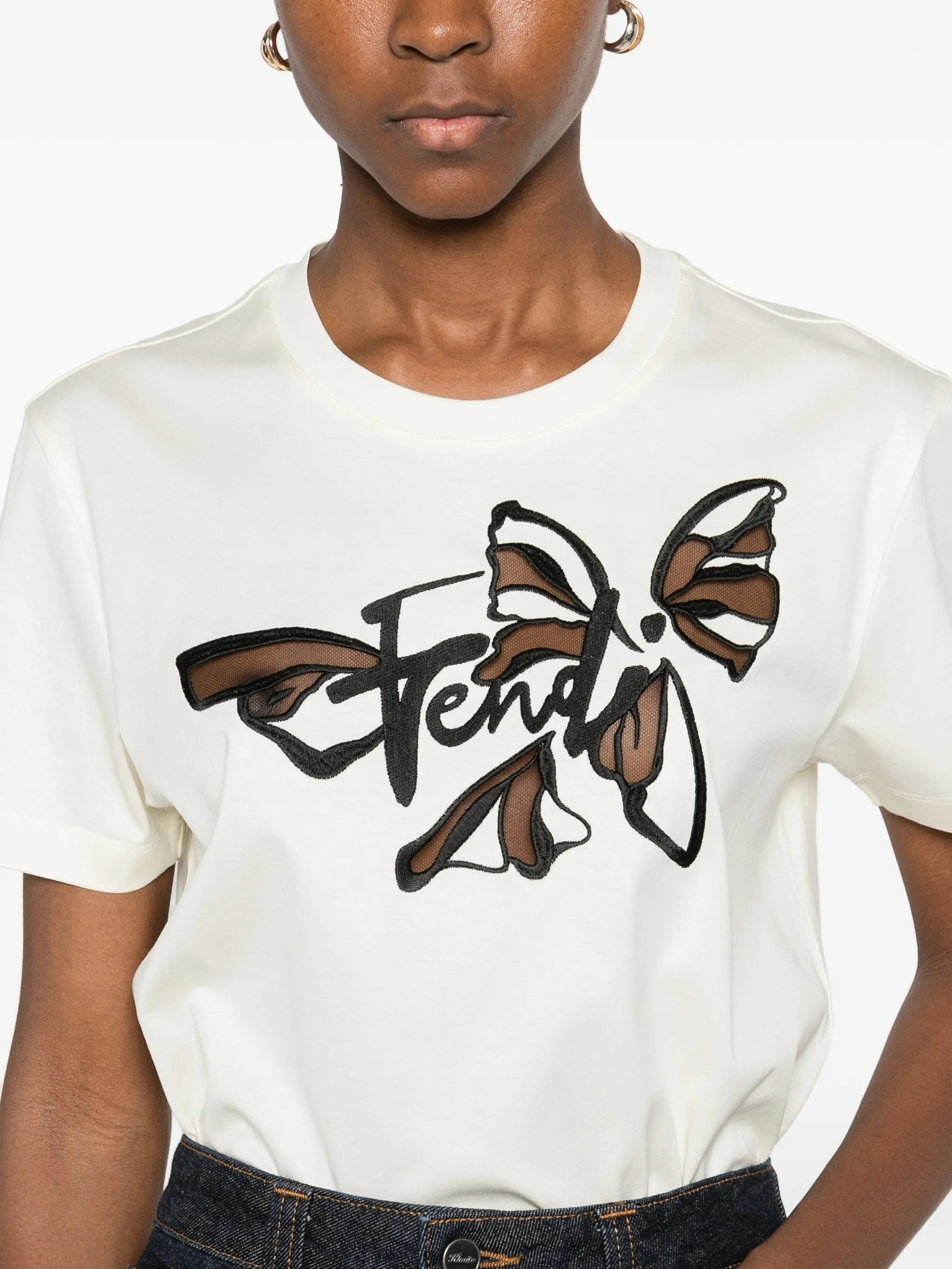 Nigthfly Off-White Abstract Butterfly Graphic T-Shirt