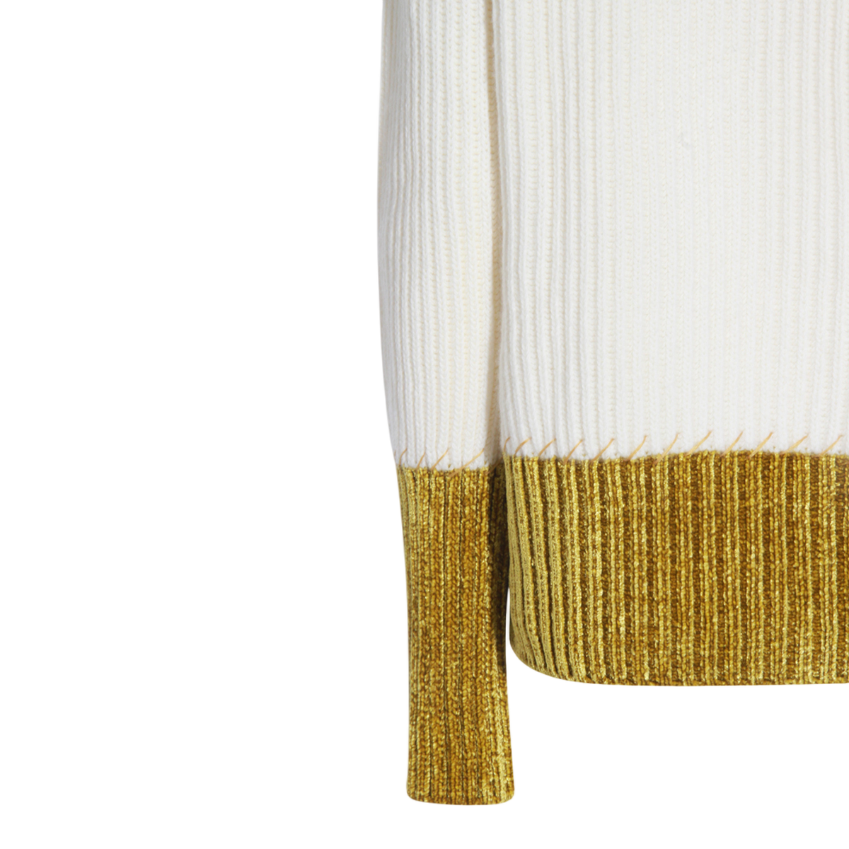 Two-Tone Ribbed Knit Sweater with Round Neckline