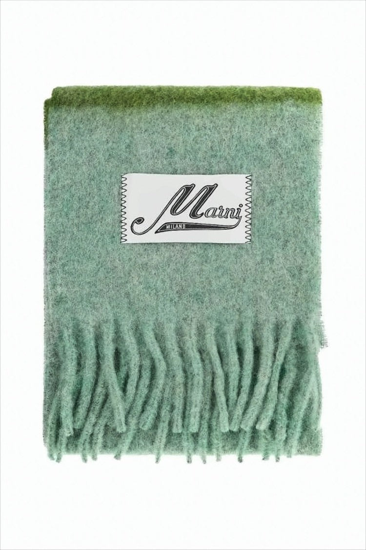 Color-Block Fringed Scarf in Alpaca and Mohair Blend